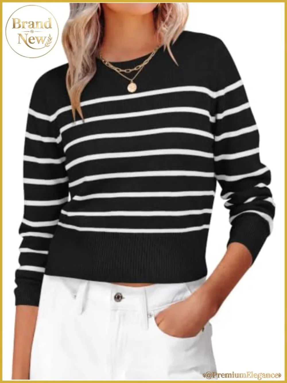 Women's Cropped Crew Neck Long Sleeve Lightweight Knit Pullover Sweater